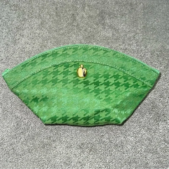 VTG Christian Dior 90’s Green Houndstooth Makeup Bag Cosmetic Case Pouch Clutch - Picture 2 of 10